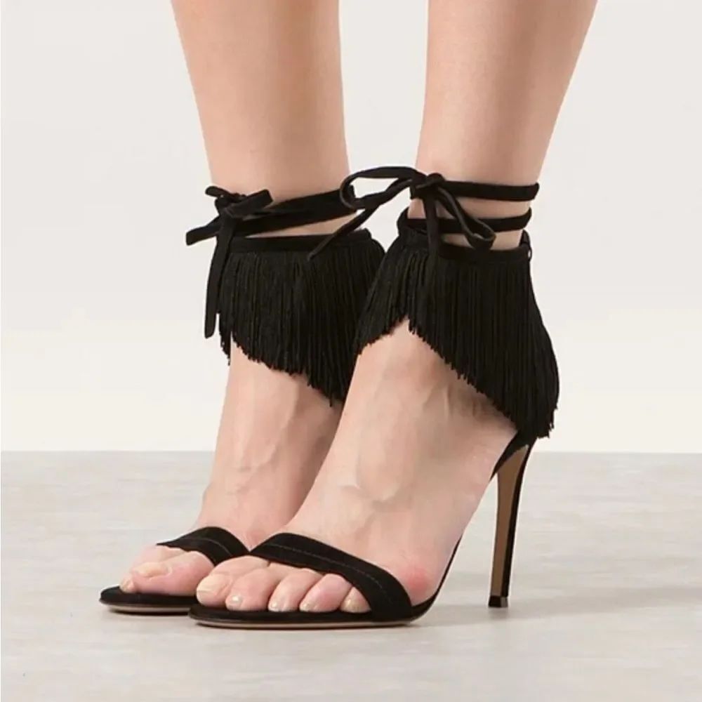 Gianvito Rossi Black Suede Olivia Ankle Strap Sandals Size 37